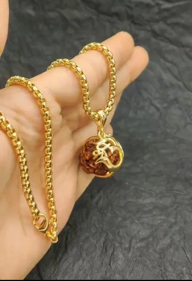 Om Rudraksha Pendant With Chain | Spiritual Pendant for Men & Women