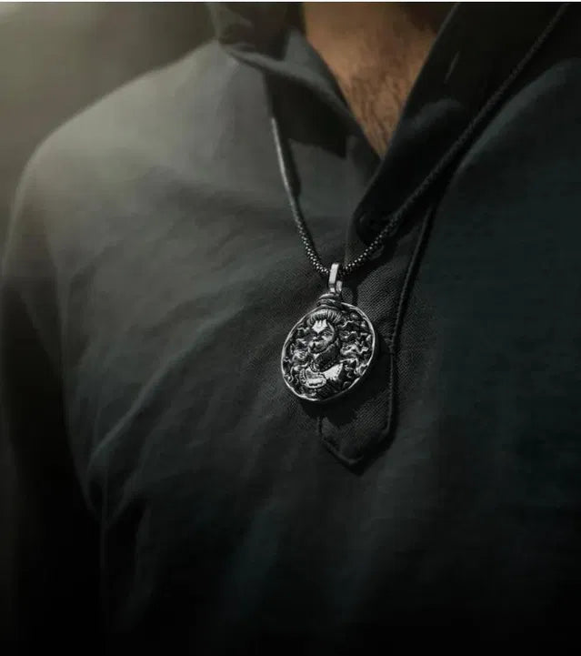 Hanuman Ji Pendant with Oxidised Silver Chain | Spiritual Necklace